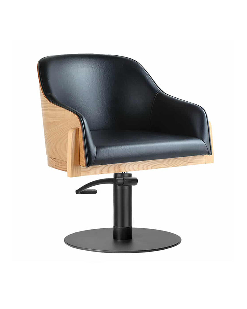 Stockholm - Black hairdresser's chair - Back in ash wood - Black plate base